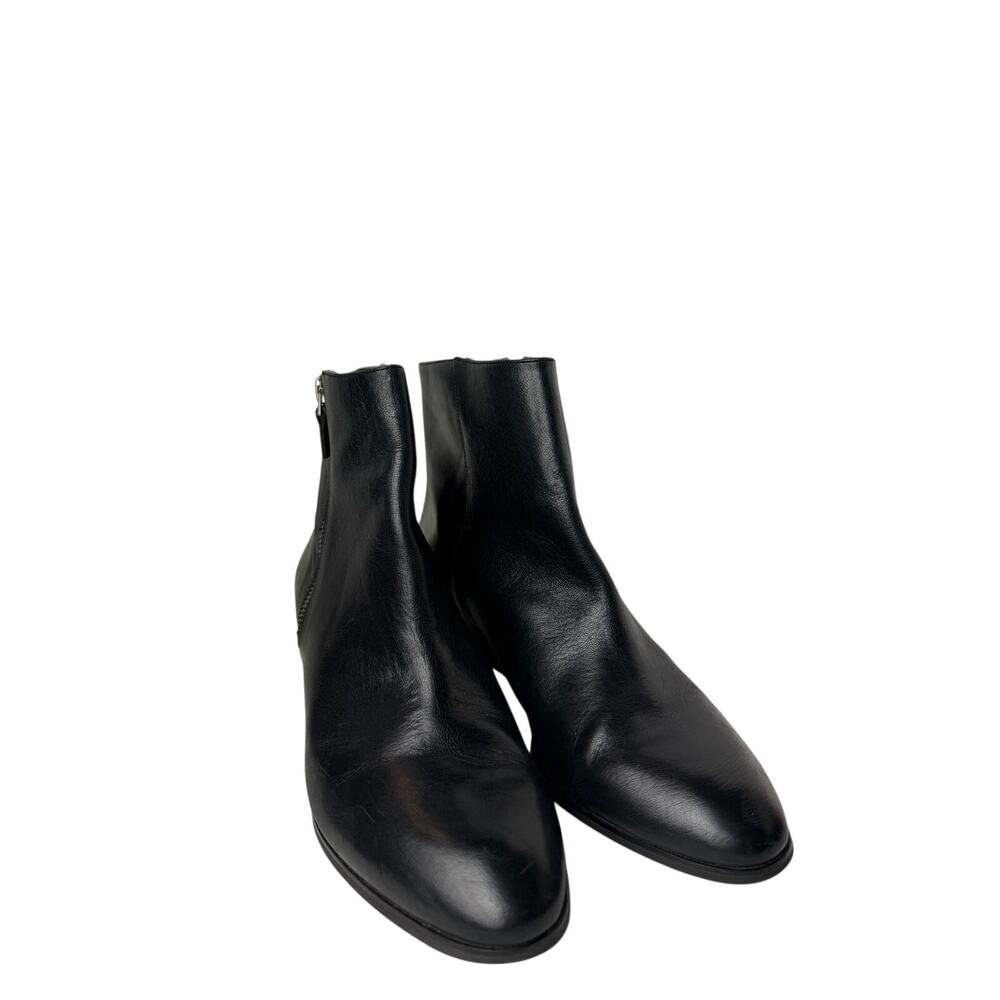 Franco Sarto Louie Black Leather Ankle Boots Size 8 Side Zip Block Heel